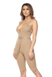 Primetime Looks-Knit Belted Beige Romper
