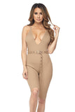 Primetime Looks-Knit Belted Beige Romper
