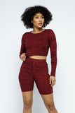 Knit Long Sleeve Cropped Top Knit High-waist Biker Shorts Set-Primetime-Looks