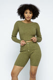 Knit Long Sleeve Cropped Top Knit High-waist Biker Shorts Set-Primetime-Looks