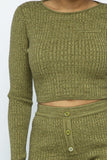 Knit Long Sleeve Cropped Top Knit High-waist Biker Shorts Set-Primetime-Looks