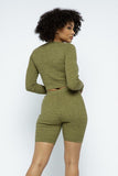 Knit Long Sleeve Cropped Top Knit High-waist Biker Shorts Set-Primetime-Looks
