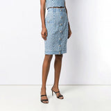 Primetime Looks-Knitted crop top and skirt suit in blue