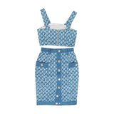 Primetime Looks-Knitted crop top and skirt suit in blue