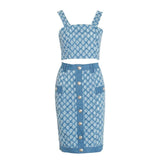 Primetime Looks-Knitted crop top and skirt suit in blue