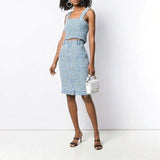 Primetime Looks-Knitted crop top and skirt suit in blue