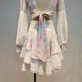 Lace and Florals Blouse and Skirt Set