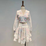 Lace and Florals Blouse and Skirt Set