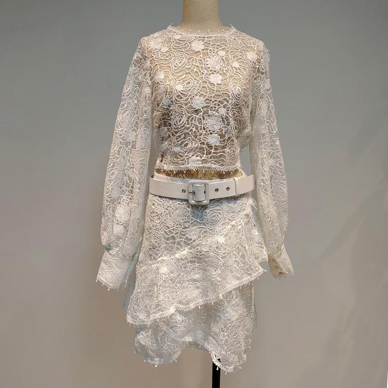 Lace Blouse and Asymmetric Skirt Set in colors