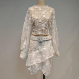 Lace Blouse and Asymmetric Skirt Set in colors