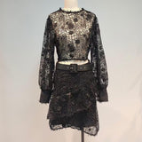 Lace Blouse and Asymmetric Skirt Set in colors