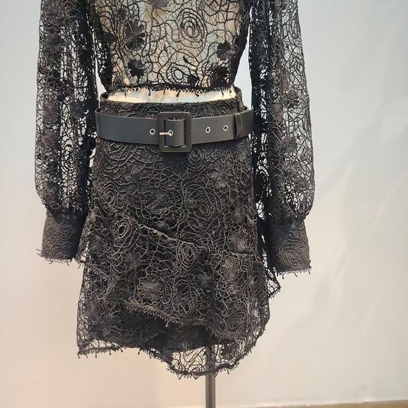 Lace Blouse and Asymmetric Skirt Set in colors