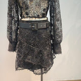 Lace Blouse and Asymmetric Skirt Set in colors