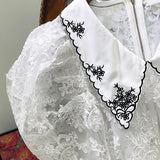 Lace Embroidery Lapel Puff Blouse