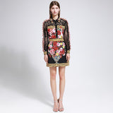 Primetime Looks-Lace Ruffled Blouse and Floral Print Skirt Suit