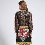 Primetime Looks-Lace Ruffled Blouse and Floral Print Skirt Suit