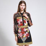 Primetime Looks-Lace Ruffled Blouse and Floral Print Skirt Suit