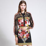 Primetime Looks-Lace Ruffled Blouse and Floral Print Skirt Suit