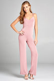 Primetime Looks-Ladies fashion v-neck w/back cross strap long leg poly spandex knit jumpsuit