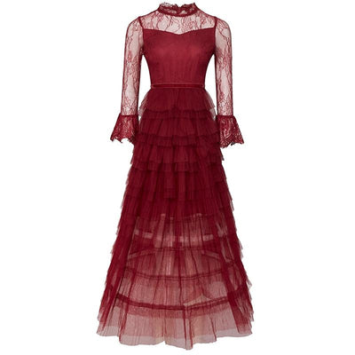 LALAINE Lace Tiered Midi Dress