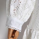 Primetime Looks-Lantern Sleeve Eyelet Patchwork Lace Skirt Set