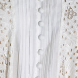 Primetime Looks-Lantern Sleeve Eyelet Patchwork Lace Skirt Set