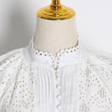 Primetime Looks-Lantern Sleeve Eyelet Patchwork Lace Skirt Set