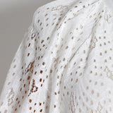 Primetime Looks-Lantern Sleeve Eyelet Patchwork Lace Skirt Set