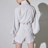 Primetime Looks-Lantern sleeve jacket and shorts set in white