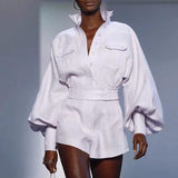 Primetime Looks-Lantern sleeve jacket and shorts set in white