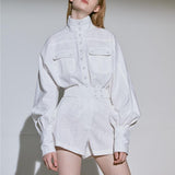 Primetime Looks-Lantern sleeve jacket and shorts set in white