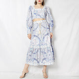 Primetime Looks-Lantern Top and Lace up Skirt In Set