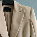 Primetime Looks-Lapel beige slit blazer with zippers