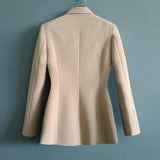 Primetime Looks-Lapel beige slit blazer with zippers