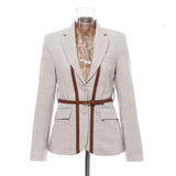 Lapel collar belted blazer