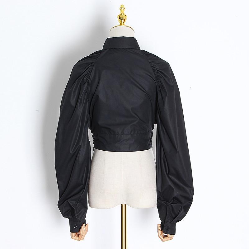 Lapel collar cut out crop top in colors