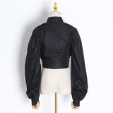 Lapel collar cut out crop top in colors