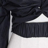 Lapel collar cut out crop top in colors