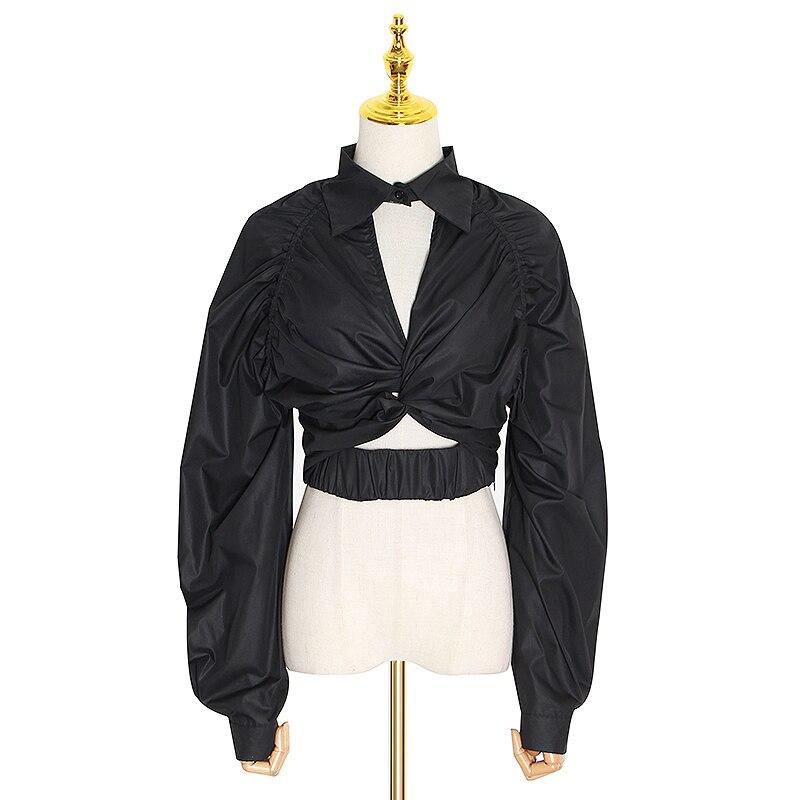 Lapel collar cut out crop top in colors