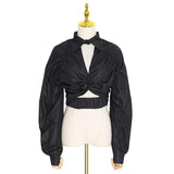 Lapel collar cut out crop top in colors
