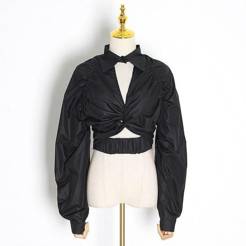 Lapel collar cut out crop top in colors