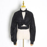 Lapel collar cut out crop top in colors
