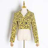 Lapel collar leopard crop top