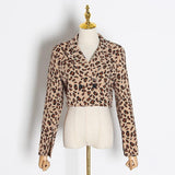 Lapel collar leopard crop top