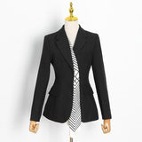 Lapel Insert Blazer and Mesh Skirt Set in Color