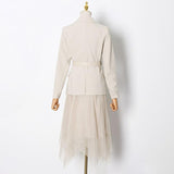 Lapel Insert Blazer and Mesh Skirt Set in Color