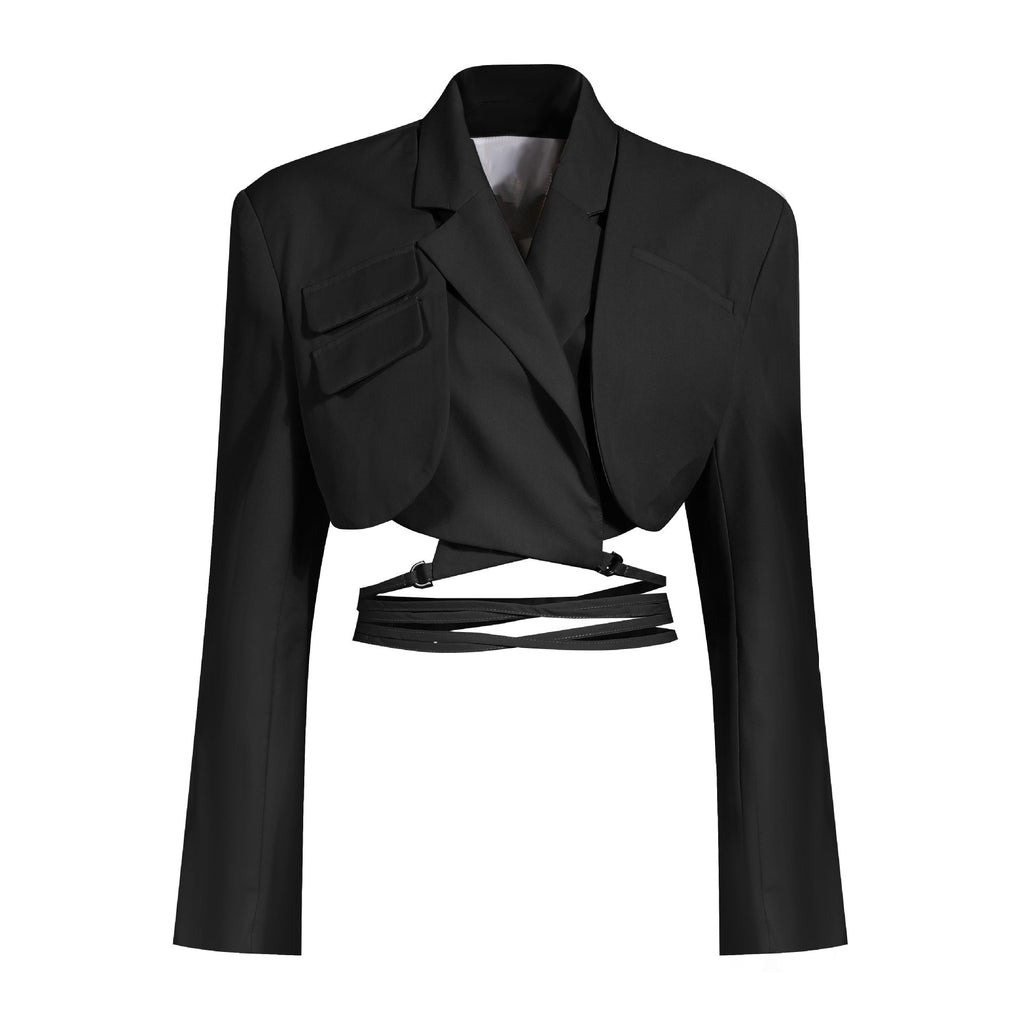 Lapel jacket and pleated skirt set in colors