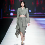 Lapel jacket and pleated skirt set in colors