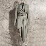 Lapel jacket and pleated skirt set in colors