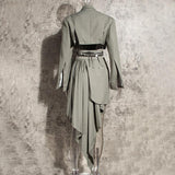 Lapel jacket and pleated skirt set in colors